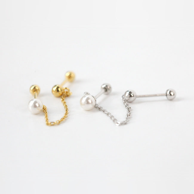 Tiny Pearl Chain Screw Back Earrings