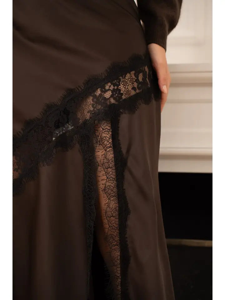 Asymmetrical Satin Lace Skirt