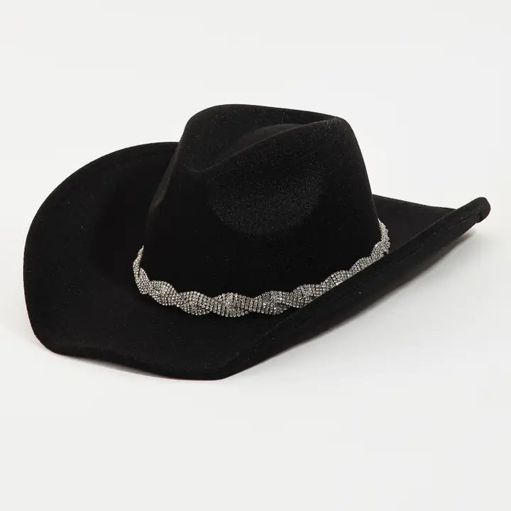 Rhinestone Chain Strap Western Cowboy Hat | Black