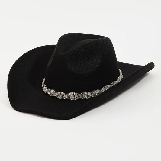 Rhinestone Chain Strap Western Cowboy Hat | Black