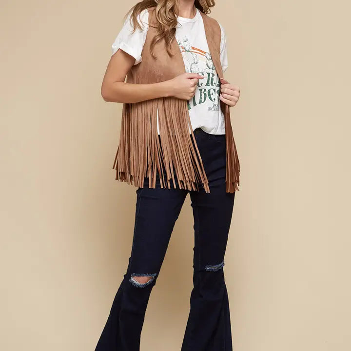 Western Fringe Open Front Vest