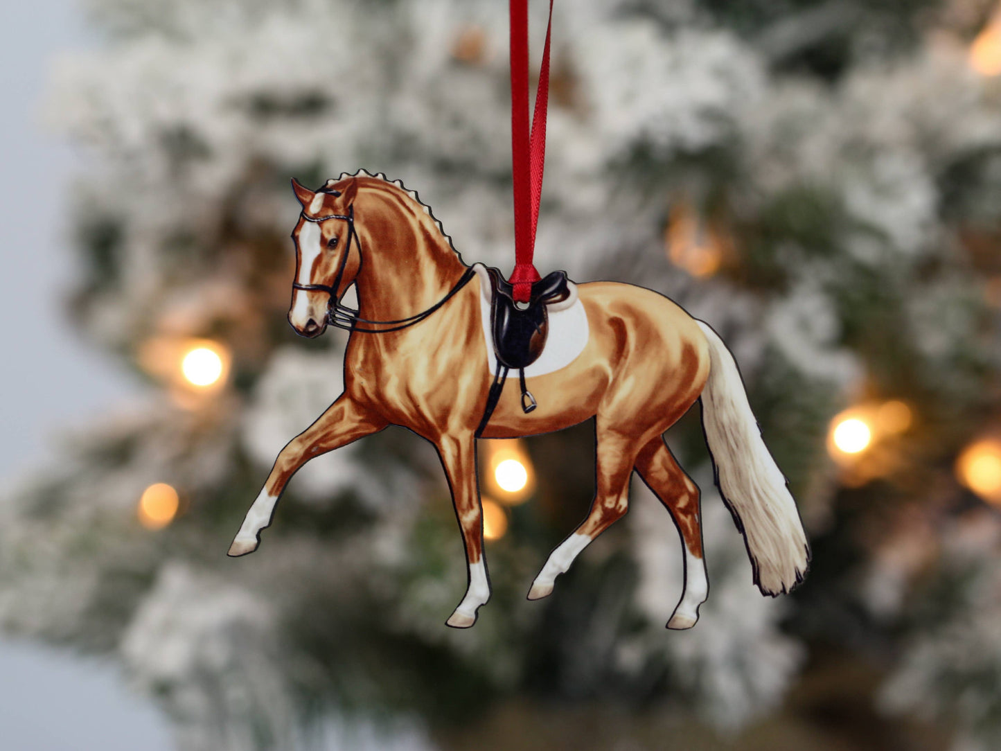 Dressage Horse Ornament - Palomino Half Pass Dressage II