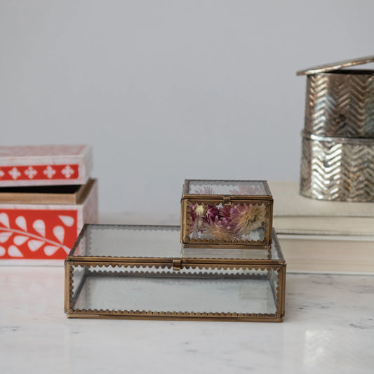 Brass & Glass Display Box w/ Scalloped Edges - Small