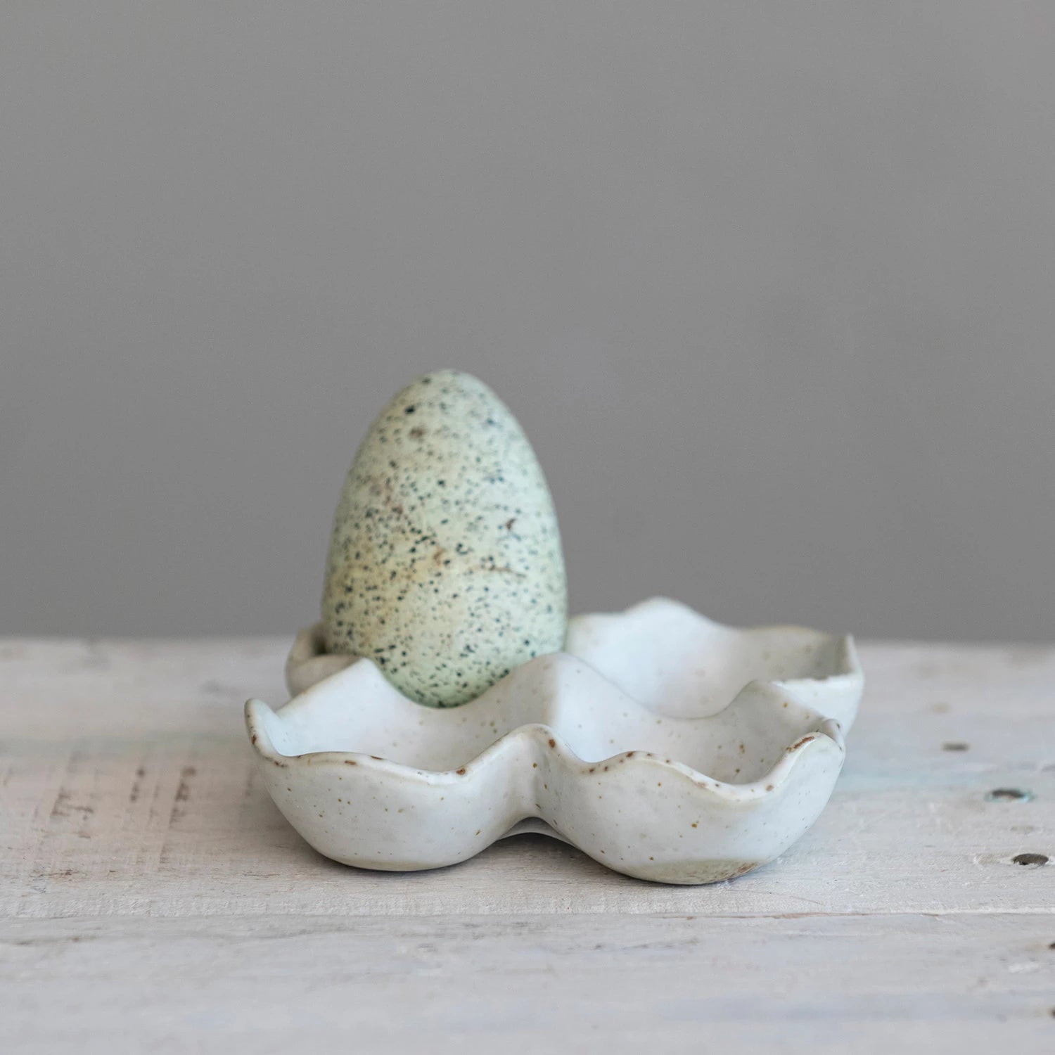 Stoneware Egg Holder, Reactive Glaze, White Holds 4 Eggs Each One Will Vary