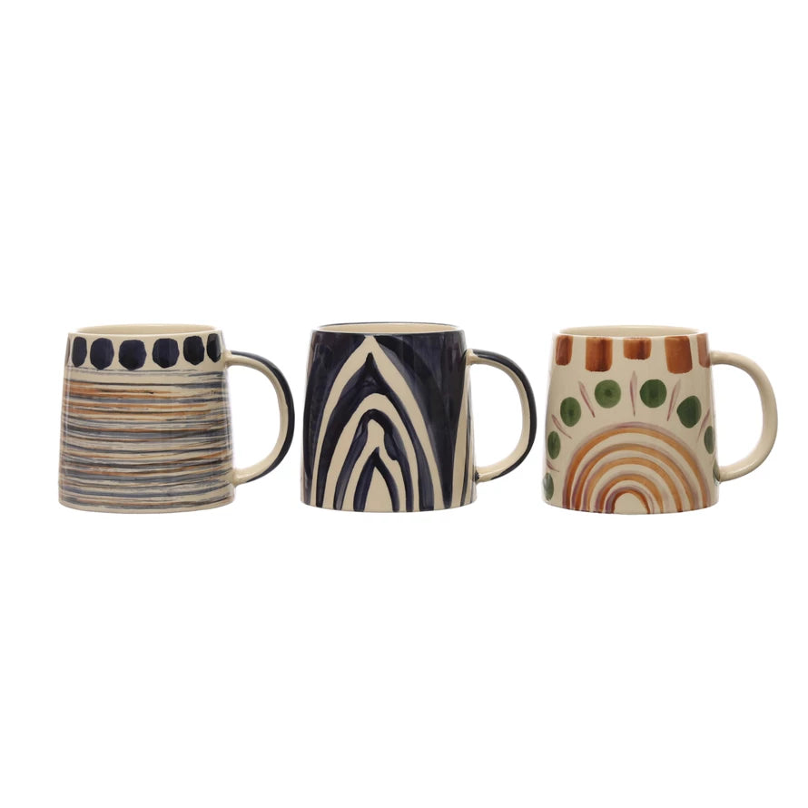 16 oz. Hand-Painted Stoneware Mug w/ Pattern, 3 Styles