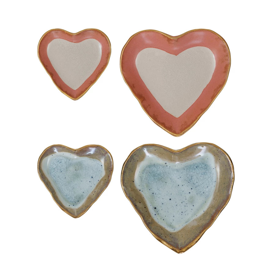 Stoneware Heart Dish with Gold Edge