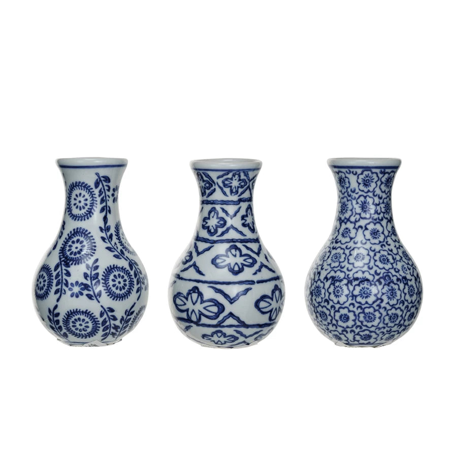 Hand-Stamped Stoneware Vase, 3 Styles