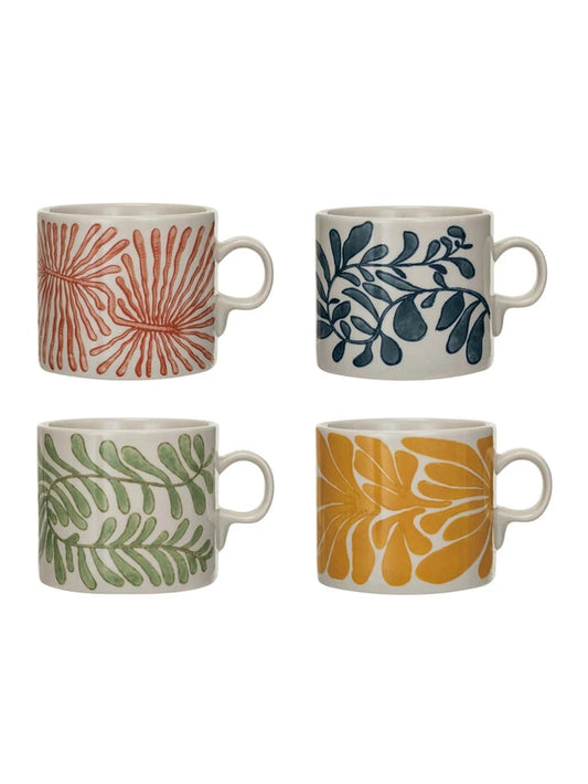 14 oz. Hand-Painted Stoneware Mug w Abstract Design