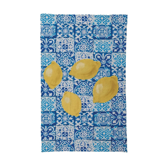 Printed Recycled Microfibre Tea Towel with Tile Pattern & Lemons