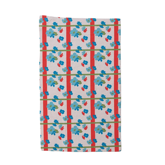 Printed Recycled Microfibre Tea Towel with Floral & Stripe Pattern