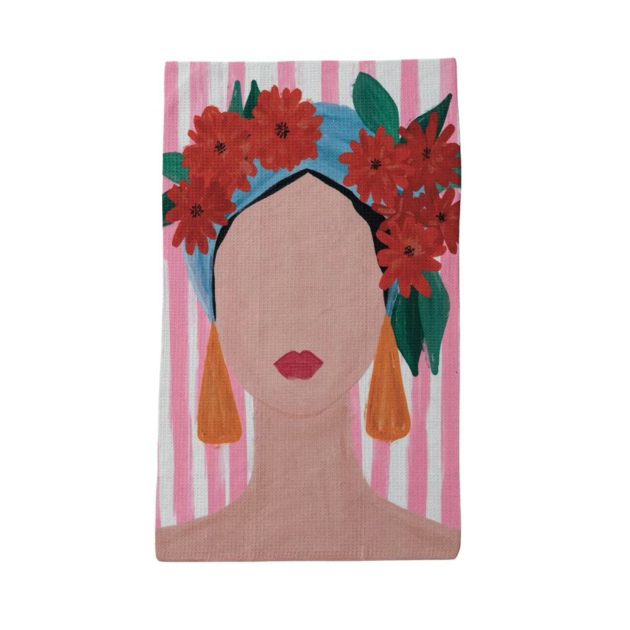 Printed Recycled Microfiber Tea Towel with Portrait of a Woman