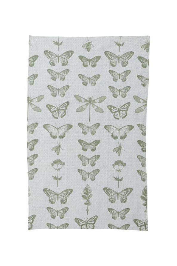 Printed Recycled Microfibre Tea Towel with Insects & Flowers Pattern