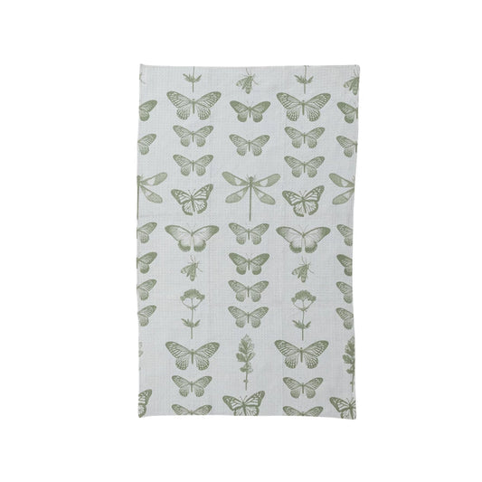 Printed Recycled Microfibre Tea Towel with Insects & Flowers Pattern