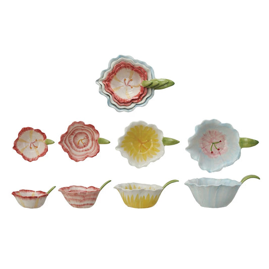 Hand-Painted Stoneware Flower Bowls