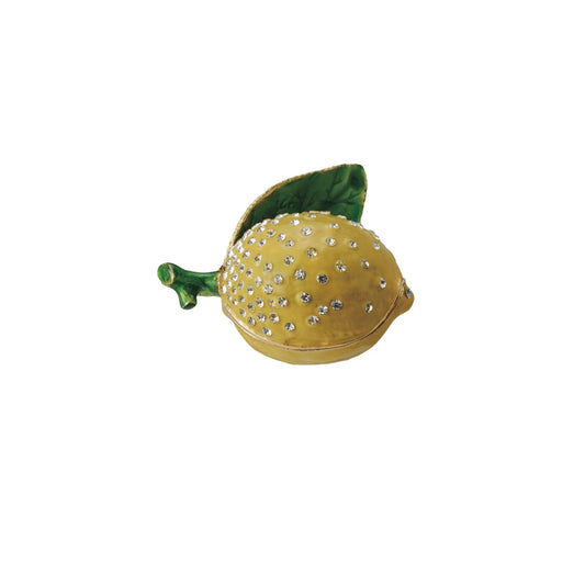 Enameled Metal Lemon Shaped Trinket Box with Jewels