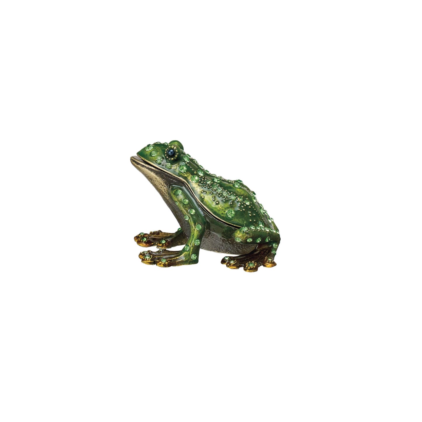 Enameled Metal Frog Shaped Trinket Box with Jewels, Gold Finish & Green