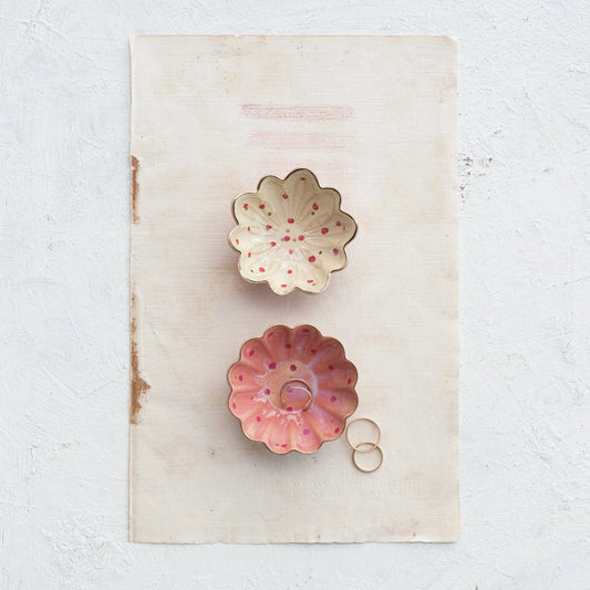 Decorative Stoneware Dish w/ Hand-Painted Dots & Electroplating