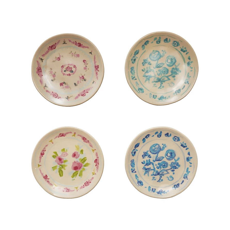 Stoneware Plate with Floral Image, 4 Styles