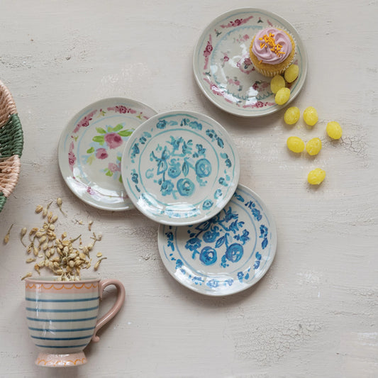 Stoneware Plate with Floral Image, 4 Styles