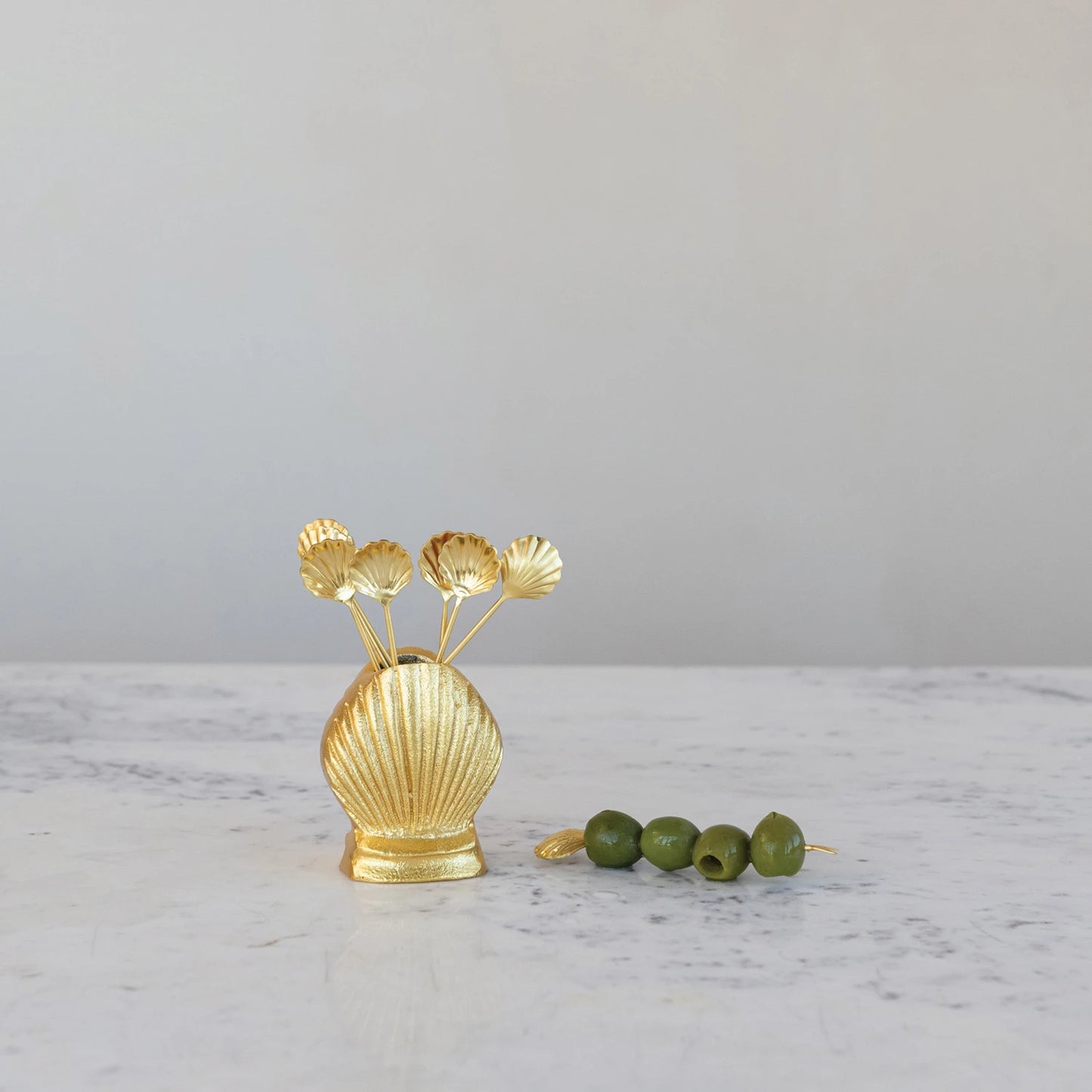 Stainless Steel Appetizer Picks in Shell Shaped Holder