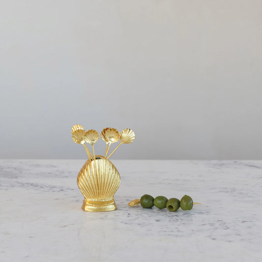 Stainless Steel Appetizer Picks in Shell Shaped Holder
