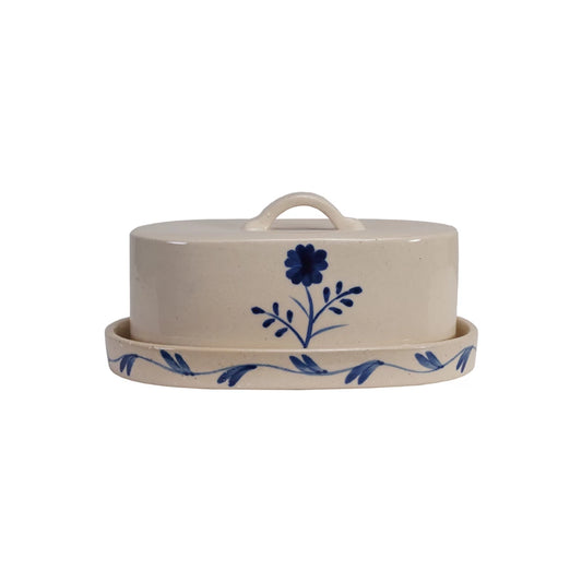 Hand Painted Flower Stoneware Butter Dish