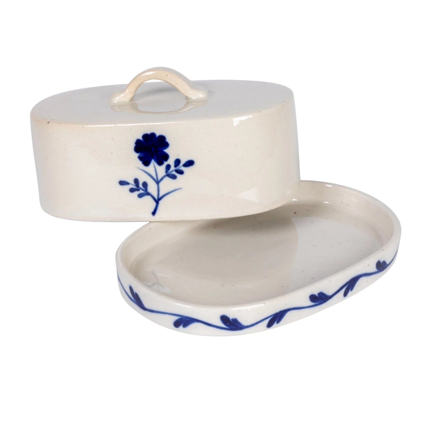 Hand Painted Flower Stoneware Butter Dish