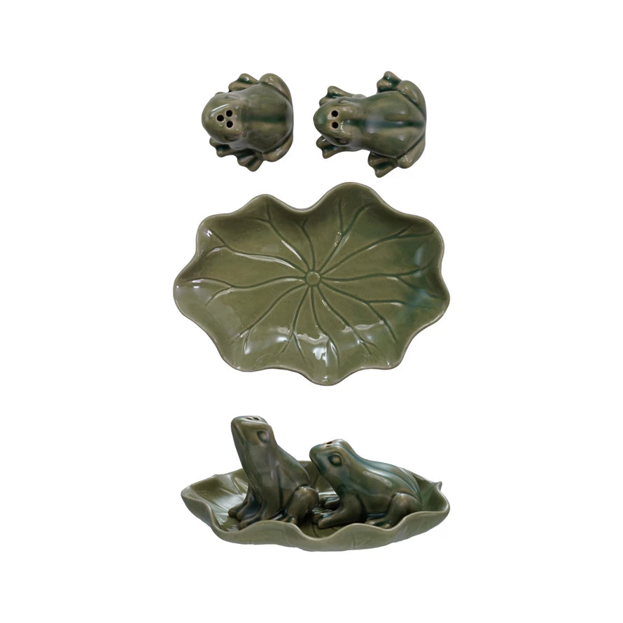 Frog Salt & Pepper Shakers with Tray