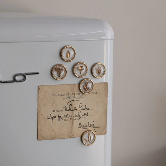 Botanicals Resin Convex Magnets With Gold Finish on Metal Card