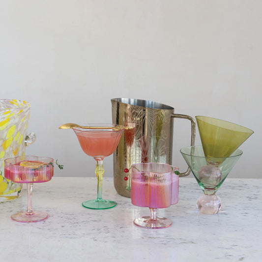 Hand Blown Multi Color Stemmed Wine Glass