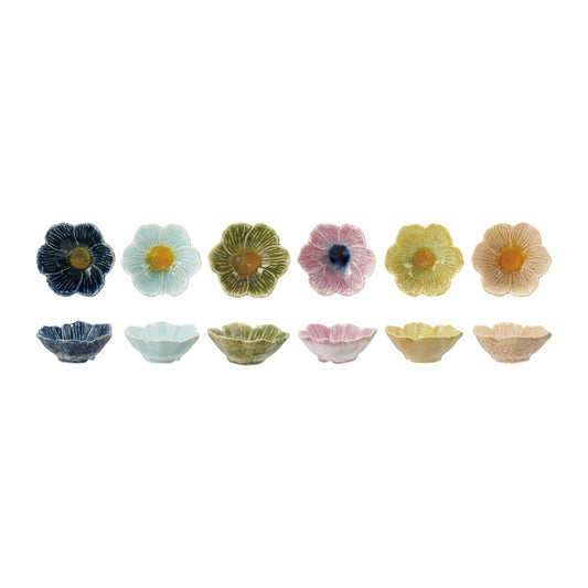 Stoneware Flower Shaped Bowl, Reactive Glaze
