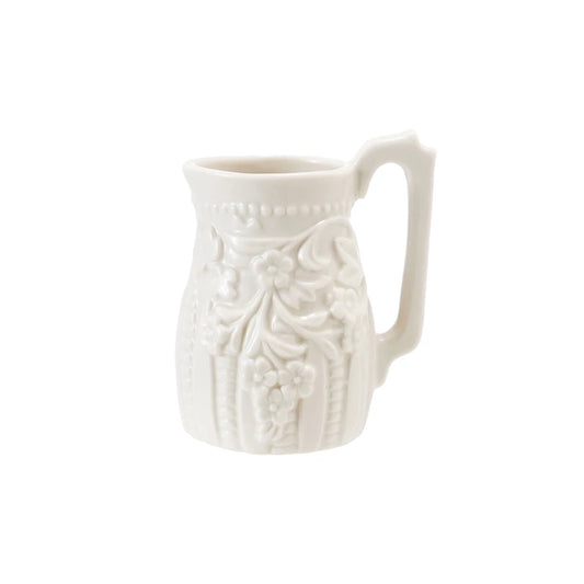 2 oz. Embossed Stoneware Vintage Reproduction Creamer, White