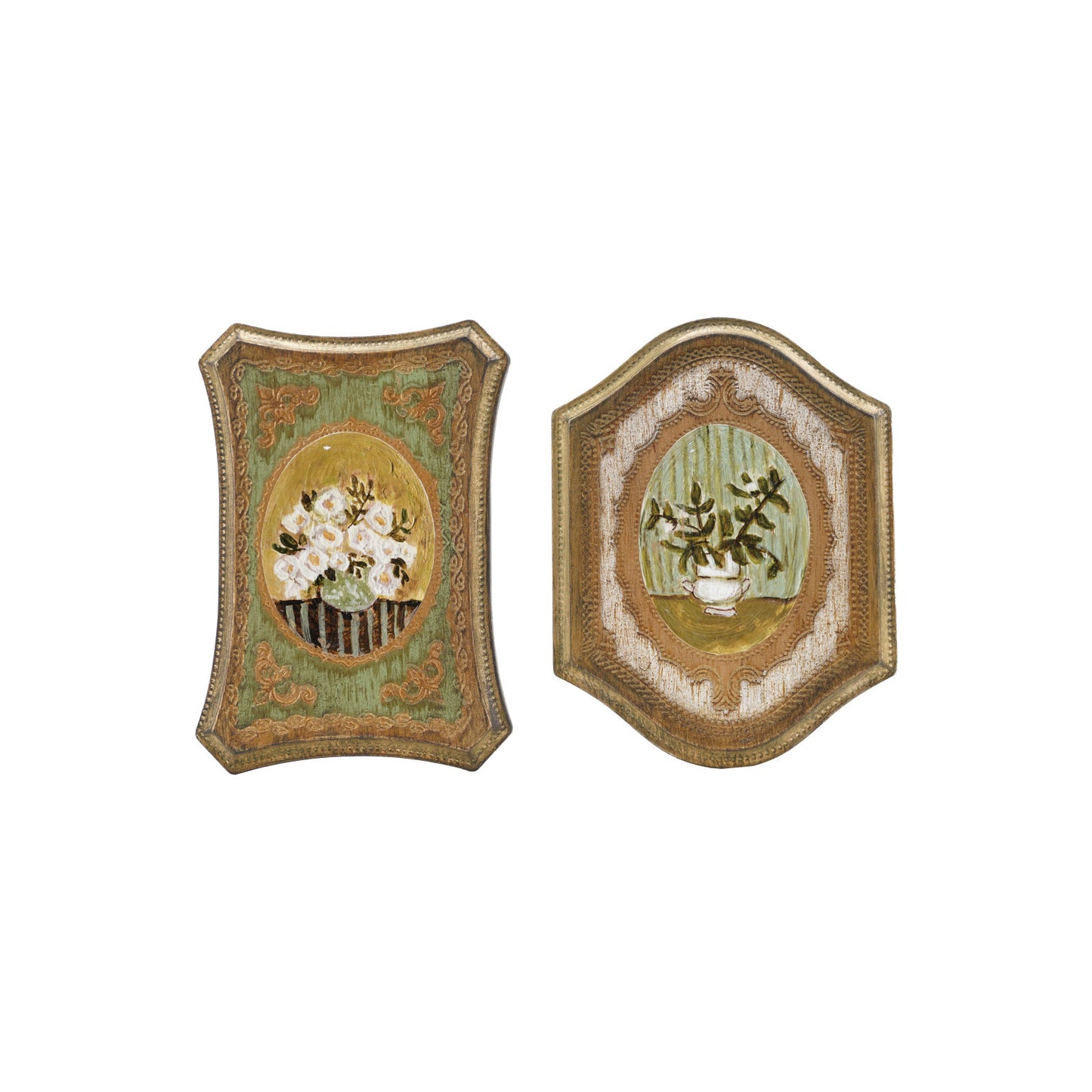 MDF Wall Décor w/ Flowers in Vase, Antique Gold Finish & Multi Color