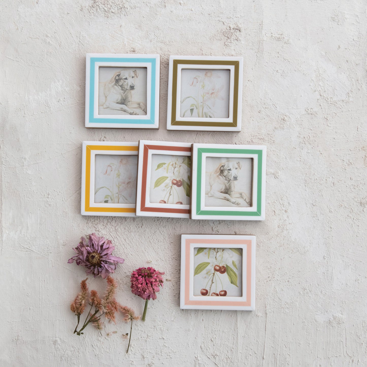 Resin & MDF Photo Frame Magnet w/ Inlaid Stripes - 6 Colors