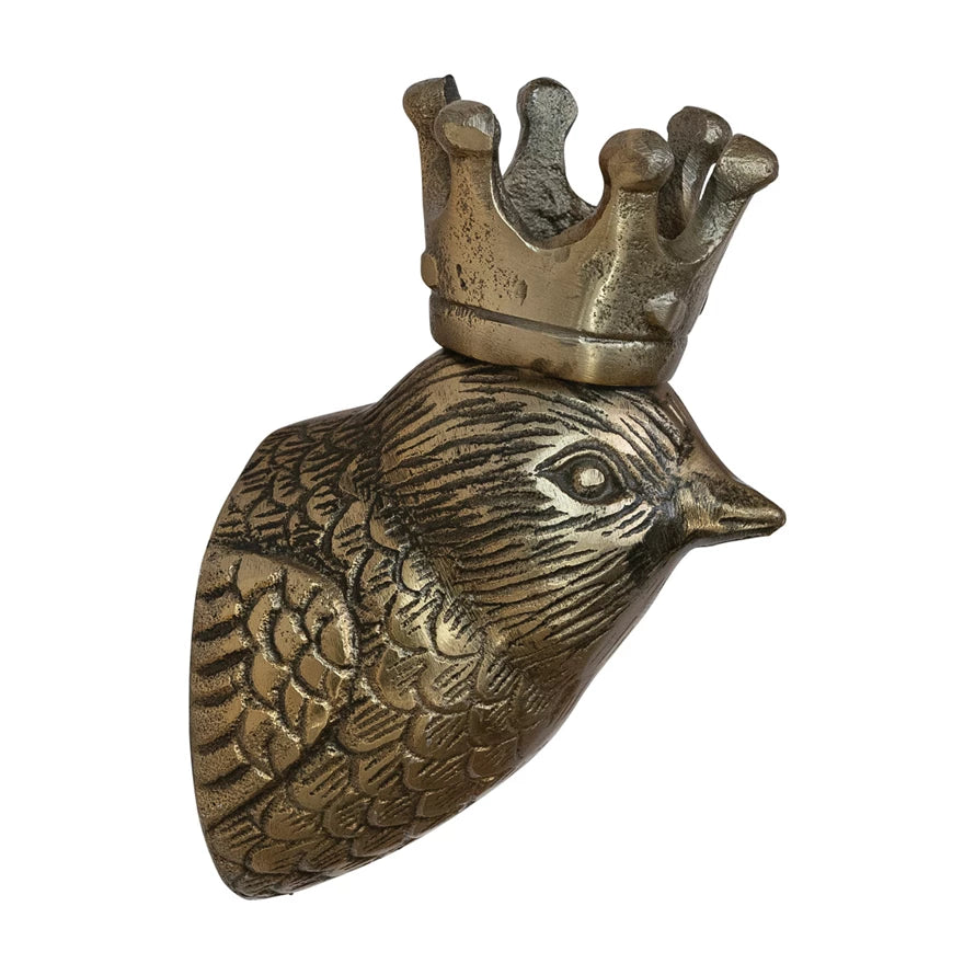 Bird Head with Crown Wall Decor, Antique Brass
