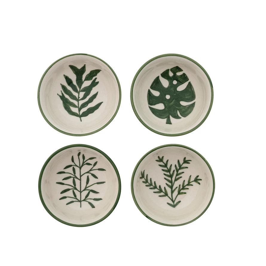 Hand-Painted Stoneware Bowl with Botanical