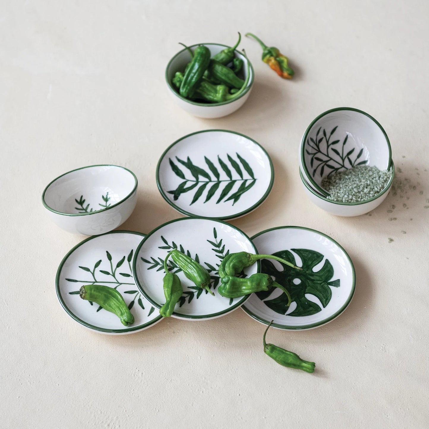 Hand-Painted Stoneware Bowl with Botanical