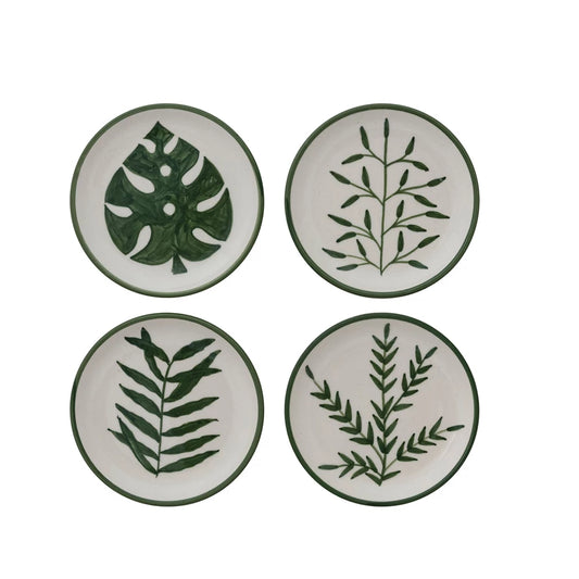 Hand-Painted Stoneware Plate with Botanical