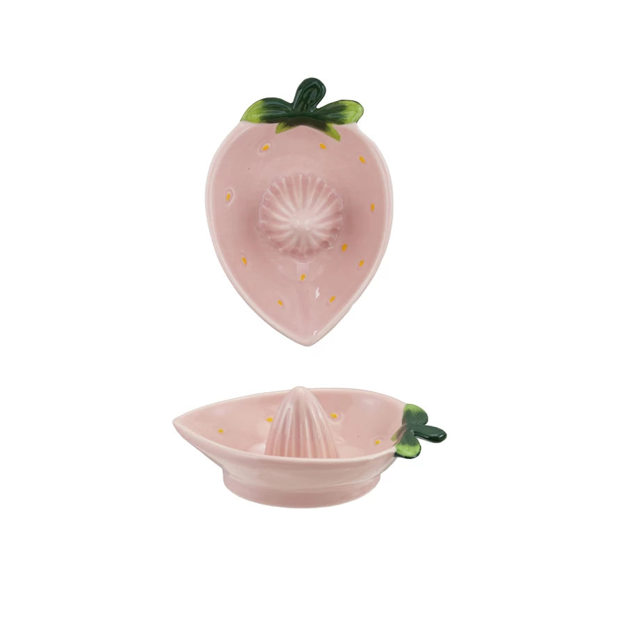 Hand-Painted Stoneware Strawberry Shaped Juicer