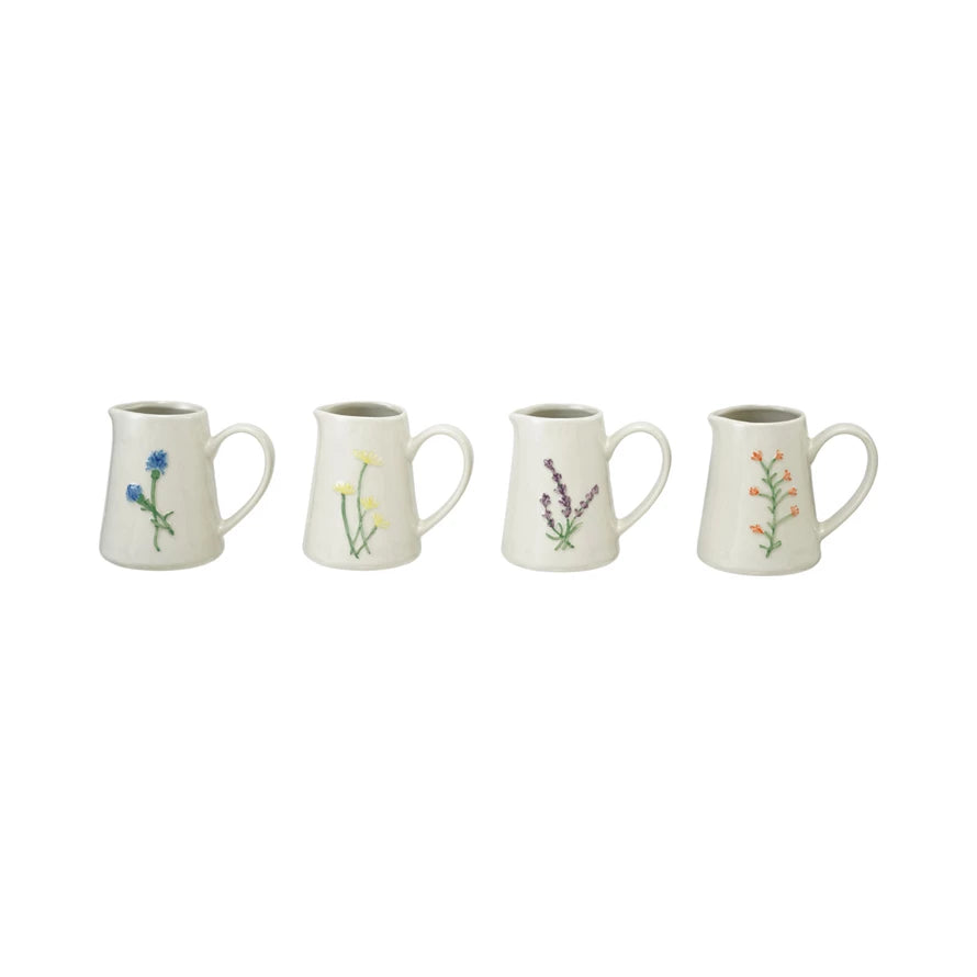 4 oz. Embossed Stoneware Creamer with Botanicals