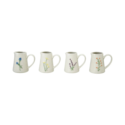 4 oz. Embossed Stoneware Creamer with Botanicals