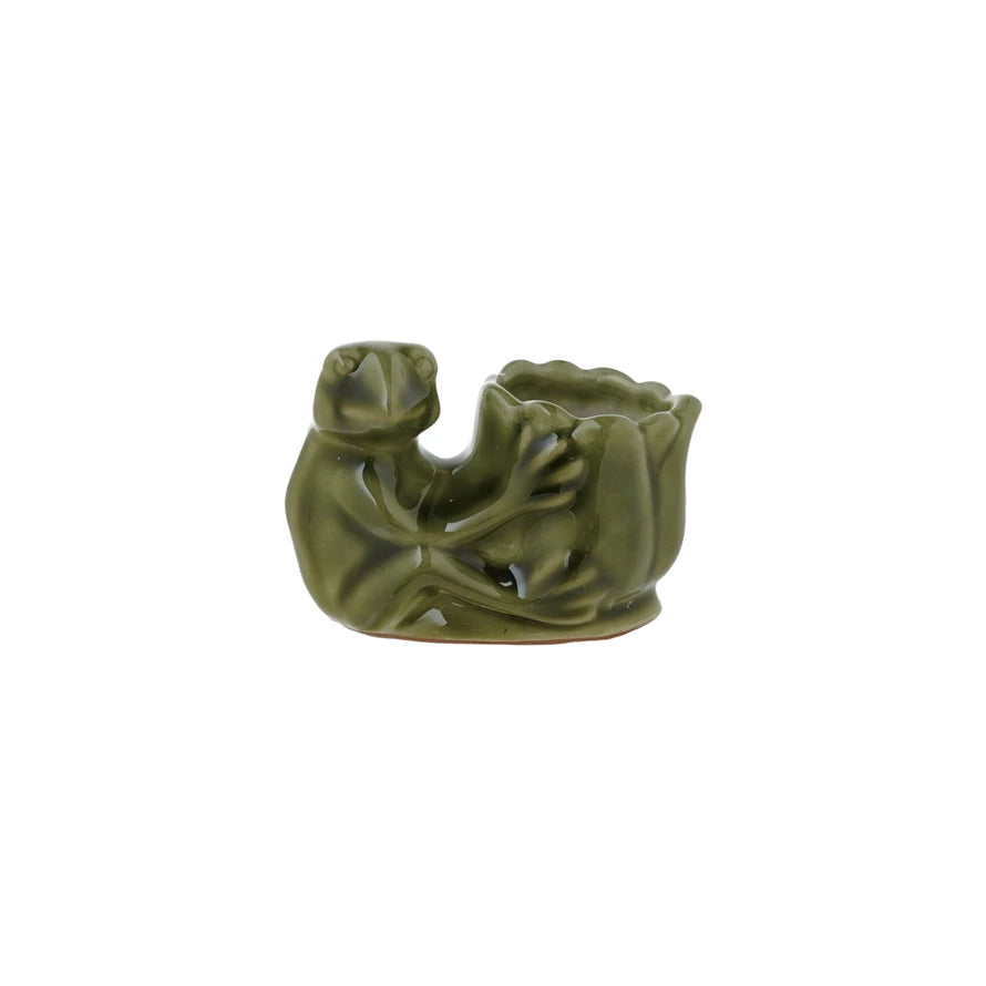Stoneware Frog Holding Vase