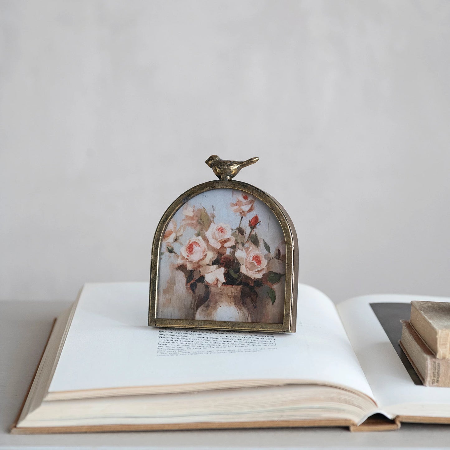 Antique Gold Arched Photo Frame with Bird Finial