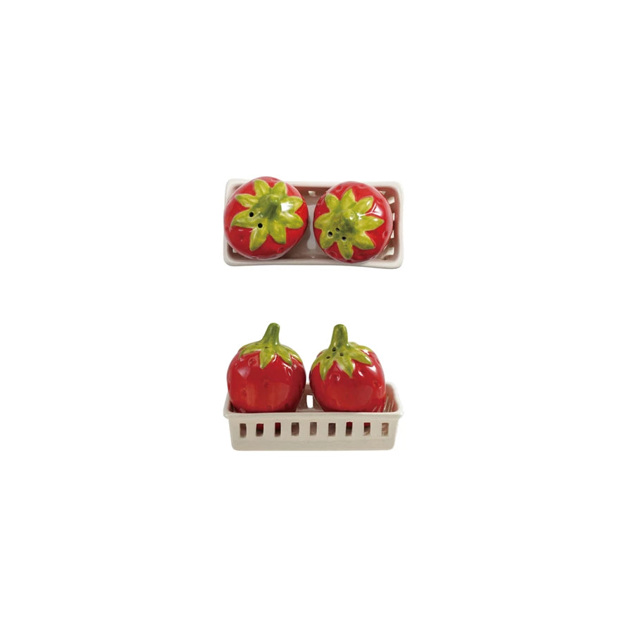Strawberry Shaped Salt & Pepper Shakers with Berry Basket