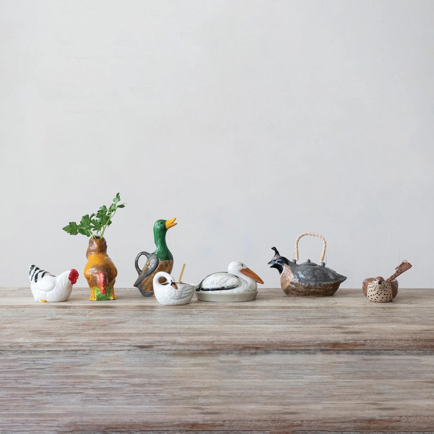 Hand-Painted Stoneware Hen Shaped Vase