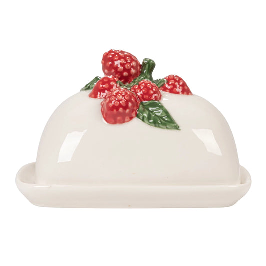Stoneware Butter Dish with Raspberry Shaped Handle
