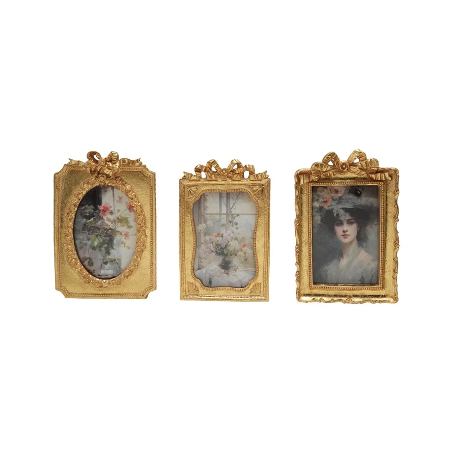 Resin Photo Frame with Bow, Gold Finish, 3 Styles