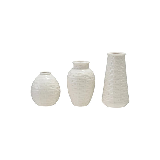 Embossed Stoneware Basket Weave Vases | Individual