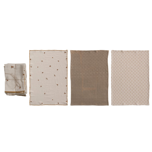 Cotton Tea Towels with Waffle Weave - Set of 3