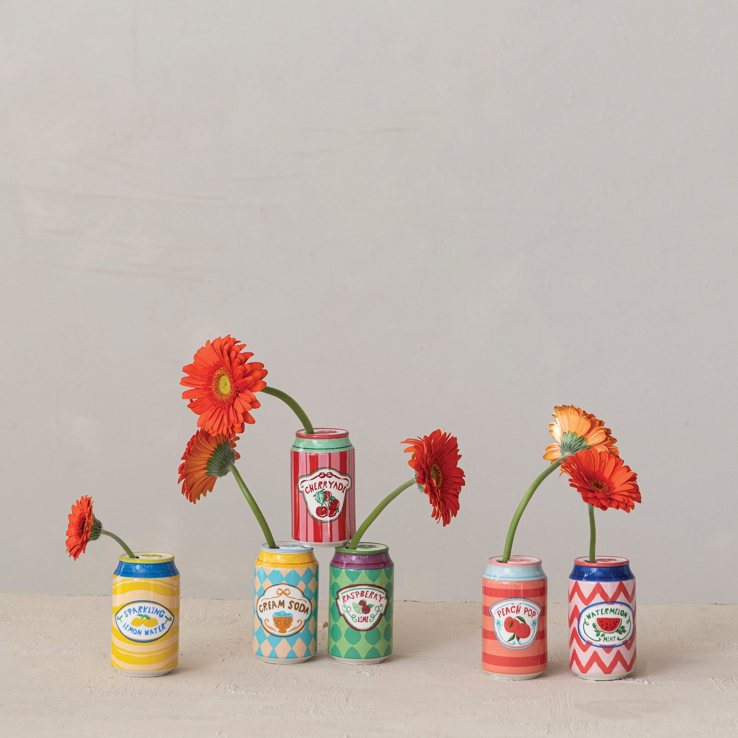 Hand-Painted Stoneware Soda Can Shaped Vase with Decal - 6 Styles